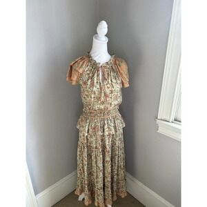Current Air Pink & Green Floral Maxi‎ Dress Ruffle Womens Small